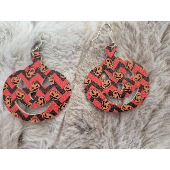 Pumpkin Pattern Faux Leather Earrings - Picture 1 of 3